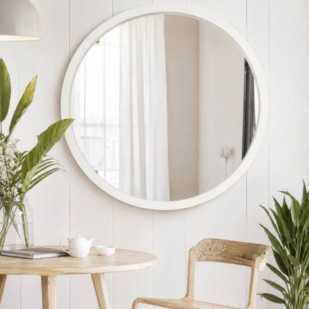 30" Round White Framed Wall Mirror
